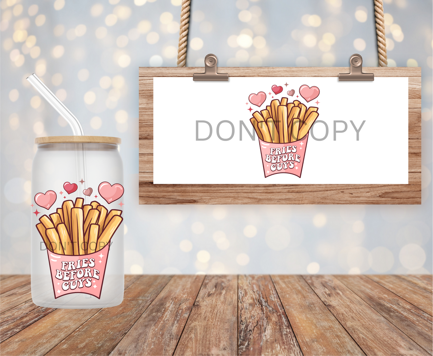 Fries Before Guys Sublimation 16oz Glass Cup Print