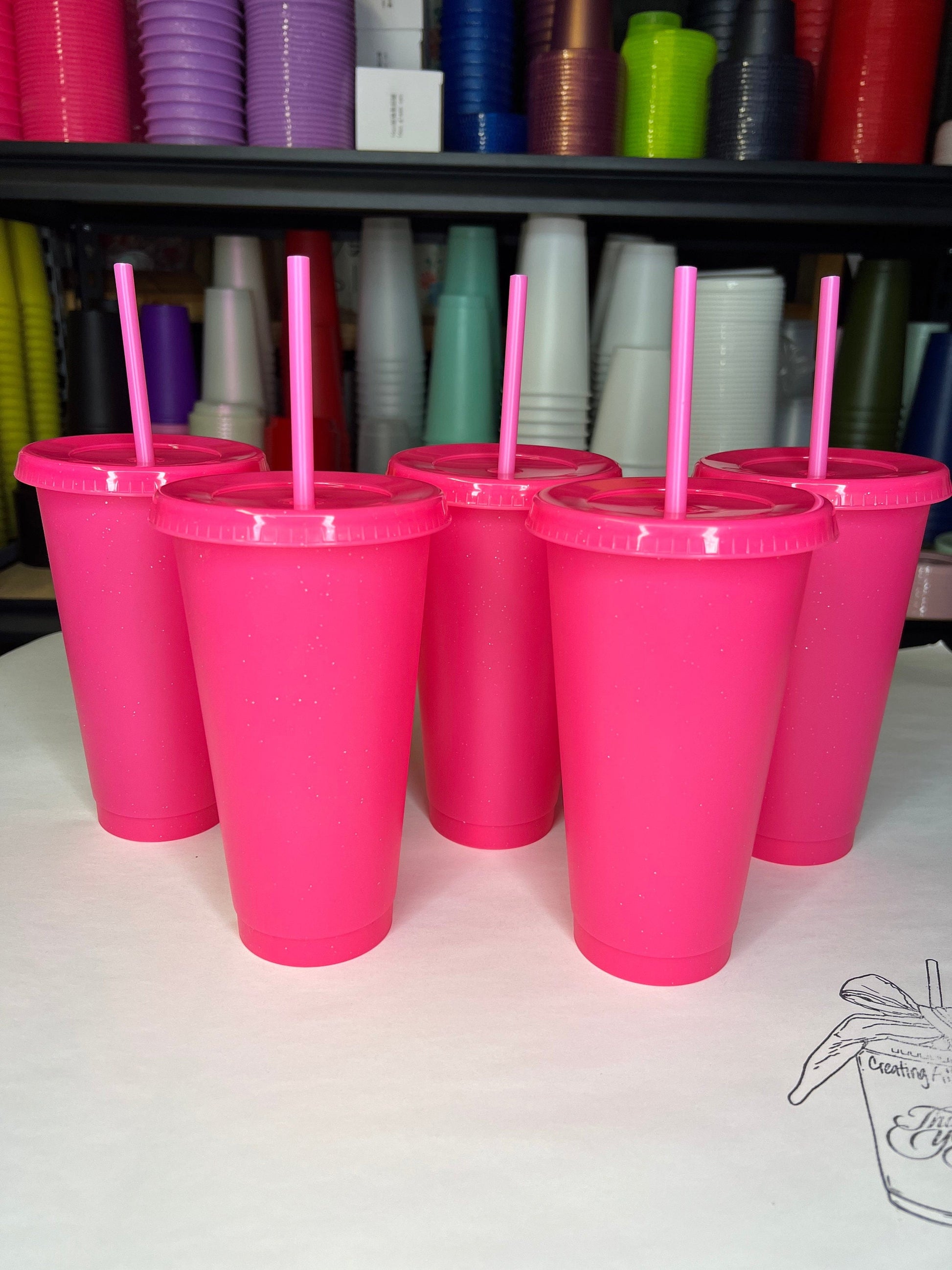 Love Pink Glitter  24oz Cup - Set of 5