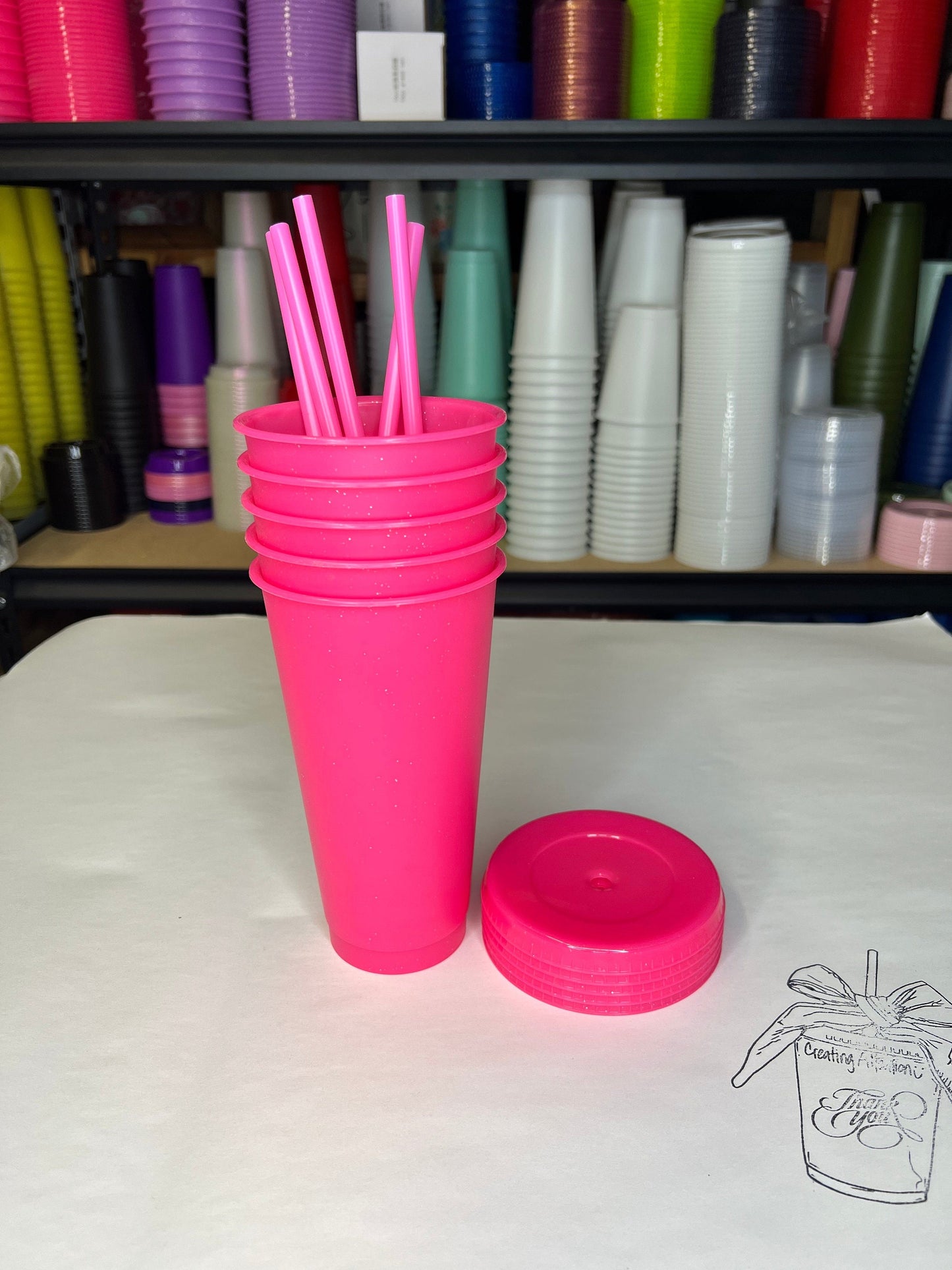 Love Pink Glitter  24oz Cup - Set of 5